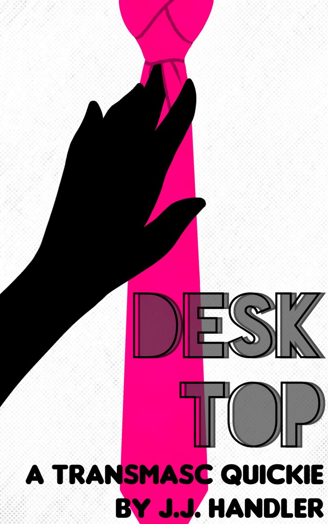 Book cover for "Desk Top" by JJ Handler, showing a minimalist image of a person's hand stroking a pink necktie on a white background